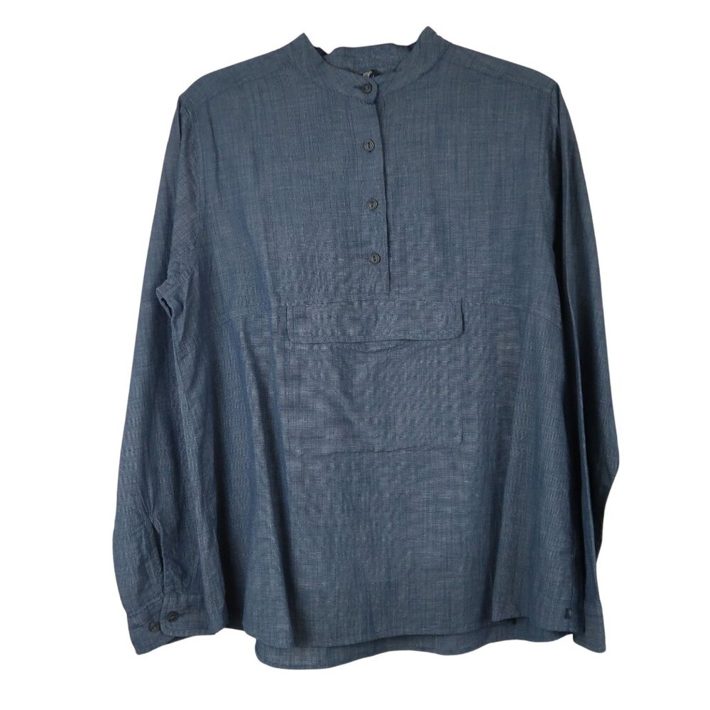 Mountain Hardwear Womens M Blue Button Front Long Sleeve Shirt Top Outdoors